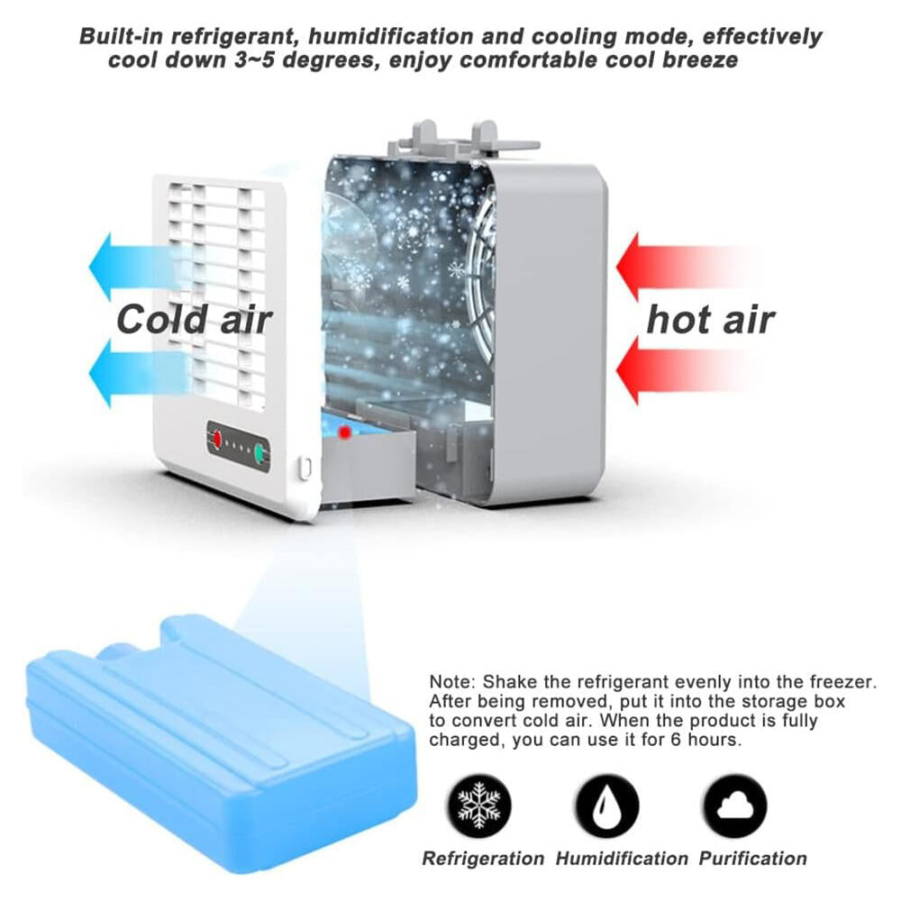 Mini Aire Acondicionado Portátil USB Silencioso, Ventilador de Escritorio con Refrigeración por Aire, Blanco - Imagem 3